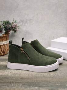 Women Ankle Boots & Short Boots, Beige Color, Flat Sole New Shoes, Short Boots Women Shoes With Zipper - Green - View 8