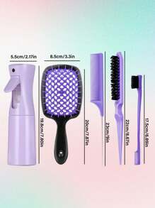 5pcs Detangling Hair Brush Set: Includes Wet & Dry Detangler Brushes, 200ml Spray Bottle, Eyebrow Brush, Comb, And Lightweight Hair Accessories Suitable For All Hair Types