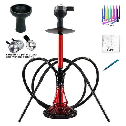 2-Hose Hollow Carved Hookah Set | Lightweight Alloy Hookah Body | Complete Accessories (Silicone Bowl, Hose, Charcoal Tray, Foil, And Mouthpiece)