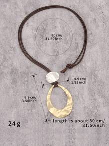 1pc Fashion Oval Hollow Alloy Pendant Necklace, Unisex, Black Wax Cord Simple Hip-Hop Necklace, Suitable As Gift For Boyfriend Or Girlfriend