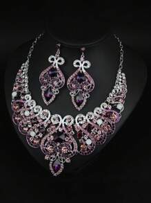 Set de 3 piezas de collar con colgante de cristal y aretes de moda, accesorios para vestir en fiestas, eventos y días festivos