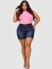 Kit 2 Bermudas jeans plus size feminina Cintura alta Com Lycla (Elastano)