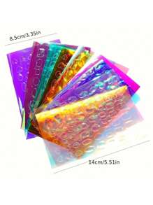 6 Peças Adesivos de Unha de Cubo de Gelo Transparente Aurora - Paetês de Papel de Vidro 3D Holográfico de Cubo de Gelo Transferência de Telefone de Arte de Unha - Adesivos de Foil Coreanos Autoadesivos Reflexivos Arco-Íris para Decoração de Unha