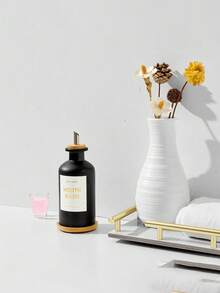 11.80Z Glass Mouthwash Dispenser ForBathroom With Stainless Steel & BambooNozzle, Mouthwash Cup Reusable, BambooTray, And Elegant Gold Sticker.(Clear - Multicolor - View 6