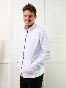 VII.TP Cold Weather Blouse Men's Hoodless Sweatshirt With Zipper Cold Weather Coat - White - View 2