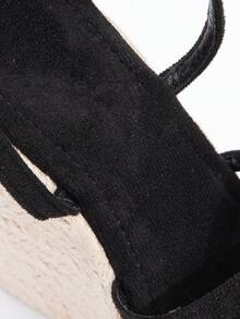 Giày sandal đế xuồng dệt kim dành cho nữ, đế chống thấm nước, mũi hở, quai dây thừng, nơ, kiểu dáng bohemian, giày cao gót hở gót, giày casual mùa xuân, trang phục mùa hè, phụ kiện du lịch thiết yếu - màu đen - Xem 10