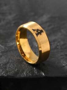 1 Pieza Anillo De Acero Inoxidable De Moda Para Hombres Con Opción De 26 Alfabetos, Estilo Personalizado
