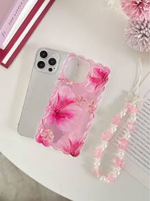 Flower Floral Pattern Painted Braided Transparent Bracelet Phone Case, Flat Printed, Anti-Drop, Fashionable And Cute, Compatible With Iphone 16/16 Pro/16 Pro Max/16 Plus, IPhone 14, IPhone 15, Xs, Xr, 7/8/Plus, S25, A14, A15, A16, A24, A36, A35, A24, A13 Phones Waterproof Shockproof Scratch Resistant