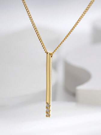 Charm-In שרשרת פליז מצופה זהב 18 קראט לנשים, שרשרת תליון ארוכה עם אבן זירקוניה משובצת בסגנון יוקרתי קוריאני, מתנת יום הולדת וקז'ואל