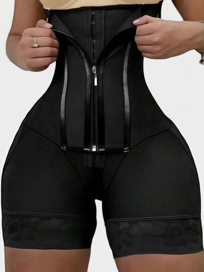 1 Peça Shorts Modeladores Colombianos Pretos para Mulheres, Calcinha Modeladora de Cintura Alta, Modeladora, Controle de Barriga, Modelador Corporal, Legging Preta, Zíper, Ganchos, Calcinha Modeladora de Ângulo Plano, Uso Diário Clássico