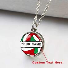 1pc Custom Name Volleyball Necklace Personalized Customized Text Multicolor Double Sided Glass Ball Pendant Chains Necklace Sports Style Jewelry Volleyball Fans Commemorative Gift