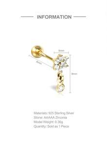 EleRunis 1 pieza Pendientes de botón de bola sin costuras de flor de plata de ley 925, adecuados para uso diario, boda, fiesta, compromiso, aniversario, Día de San Valentín y otras ocasiones - Dorado - Ver 8