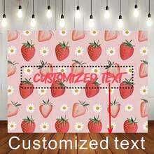 1pc Customisable Name Years Pink Strawberry Themed Birthday Photography Backdrop Strawberry Cake Banner Balloon Personalised Name Years Design Decorated On Birthday Shower Party Background Decoration Banner Vinyl - F - View 1