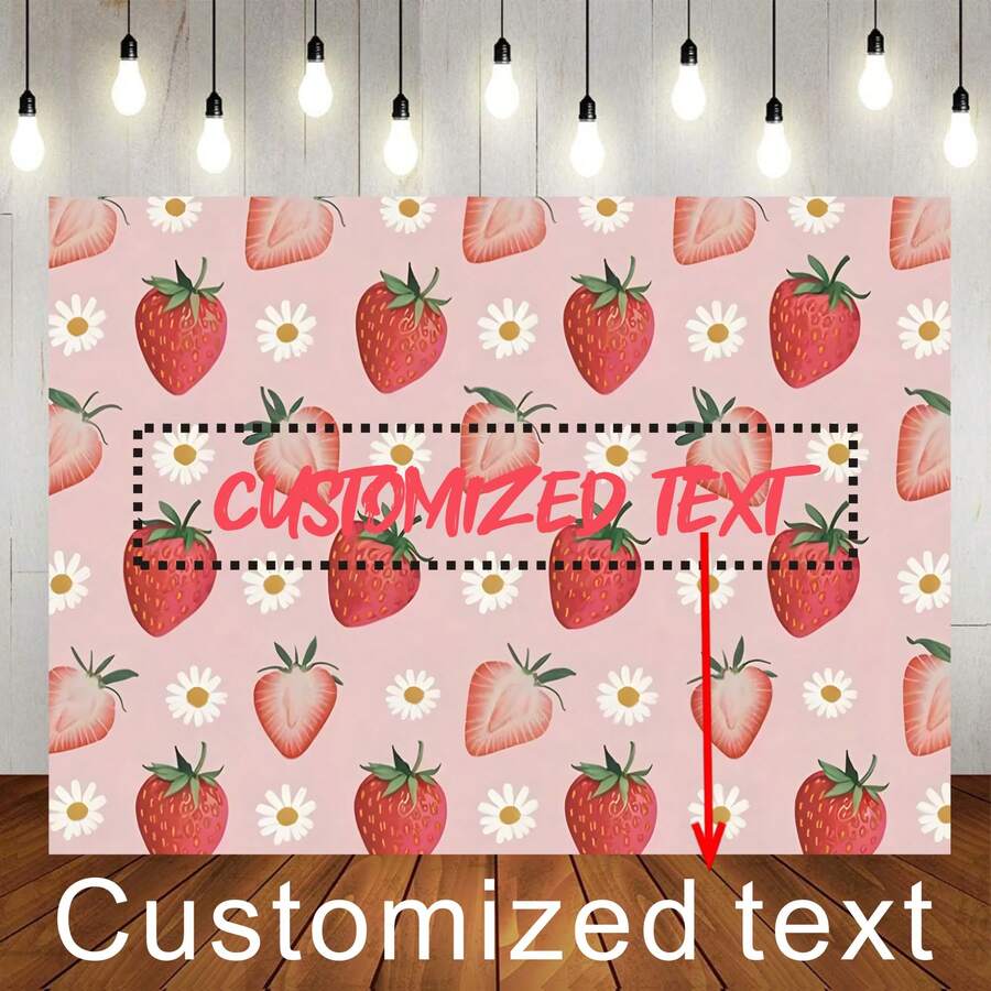 1pc Customisable Name Years Pink Strawberry Themed Birthday Photography Backdrop Strawberry Cake Banner Balloon Personalised Name Years Design Decorated On Birthday Shower Party Background Decoration Banner Vinyl - F - View 1