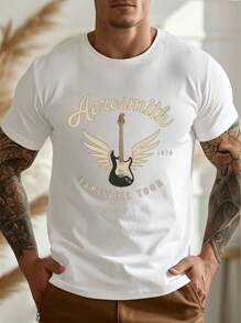 -T-shirt della band con chitarra Farewell Tour 1970, t-shirt da uomo con scollo rotondo, 220 g/m², per l'estate, in puro cotone, maniche corte (1 pezzo)