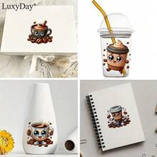 12 قطعة / مجموعة من أوراق نقل التغليف بطبعات شخصيات القهوة الجميلة ذات سعة 16 أونصة، قابلة للطباعة بتقنية DTF UV، لاستخدامها في أكواب وزجاجات DIY، مقاومة للماء ومتينة، مع تصاميم متنوعة - متعدد الألوان - مشاهدة 6