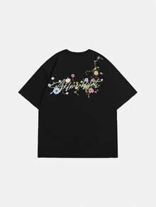 Lässiges, luftiges Sommer Blumen-T-Shirt mit Kurzarm, vintage amerikanischer Street-Style Unisex T-Shirt mit Halbarm, hochwertig