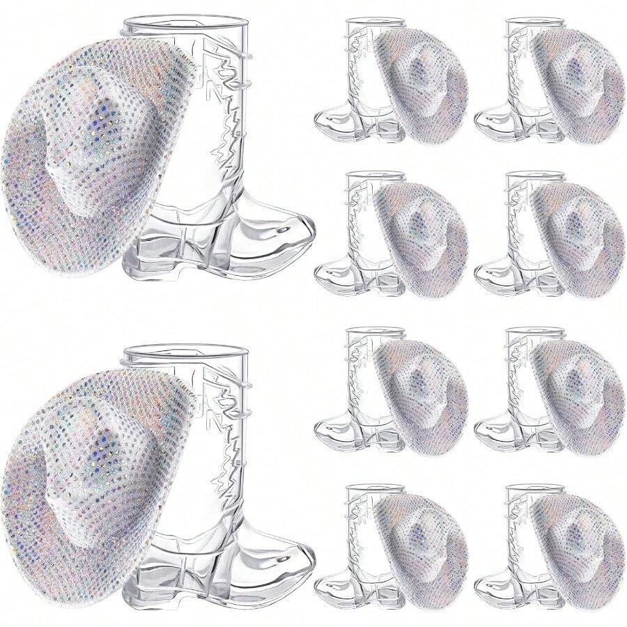 20 Pcs 1 Oz Silver Mini Cowboy Boot Shot Glasses Mini Cowgirl Hat Tiny Space Cowboy Hat Boot Shot For Dollhouse Decor Silver - 1oz - View 1