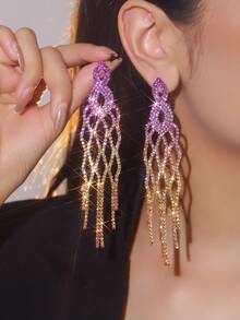 时尚优雅仿钻石和水钻长流苏耳环 - 裸鑽水鑽超長流蘇耳環 - 查看 15