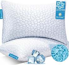 Cooling Bed Pillows For Sleeping Shredded Memory Foam King Pillows 2 Pack Gel Pillows King Size Set Of 2, Support Yet Soft Adjustable Pillow For Side, Back Sleepers - 白色 - 查看 1