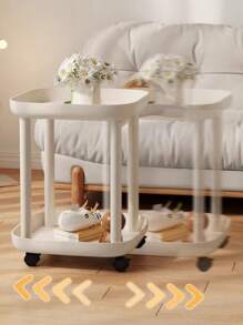 1pc Modern Simple Creative Coffee Table With 2-Tier Storage Shelves, Suitable For Living Room, Bedside, Bedroom And Office, Milky & Oil Style Coffee Table, Easy To Assemble