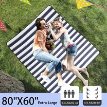 Manta de picnic para exteriores, extragrande, 80 x 80 pulgadas, impermeable, plegable, portátil, con correa de transporte, para tapete de playa - Azul y blanco - Ver 8