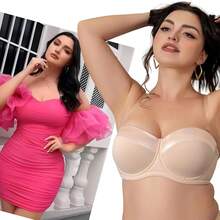 Women's Push Up Strapless Bra With Clear Straps For Big Bust, Never On Party Band Size(34-48) Cup B/C/D/DD/DDD/Ghalloween - Beige Pink - 查看 6