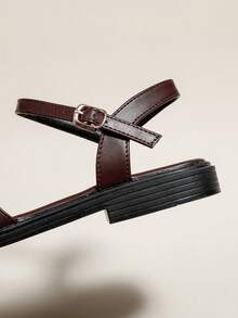 Women's Brown Coffee Flat Peep Toe Strap Sandals, Minimalist Slim Straps Soft Sole Beach Flip Flops, Summer