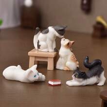 1:12 Dollhouse Furniture Model Miniature Creative Micro Landscape Cartoon Cute Simulation Small Cat Animal Figurine Decor Accessories Tabletop Ornament DIY Miniature Kit Birthday Gift, Dollhouse Decoration Accessories, Mini Resin Cat, Table, Chair - Multicolor - View 23