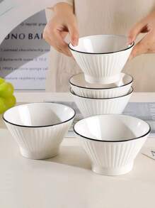 8/6/4件套日式陶瓷拉面碗，5英寸，新款条纹高脚面碗和汤碗，沙拉碗，厚实优质意大利面食碗，餐厅/家用餐具，可放入洗碗机和微波炉