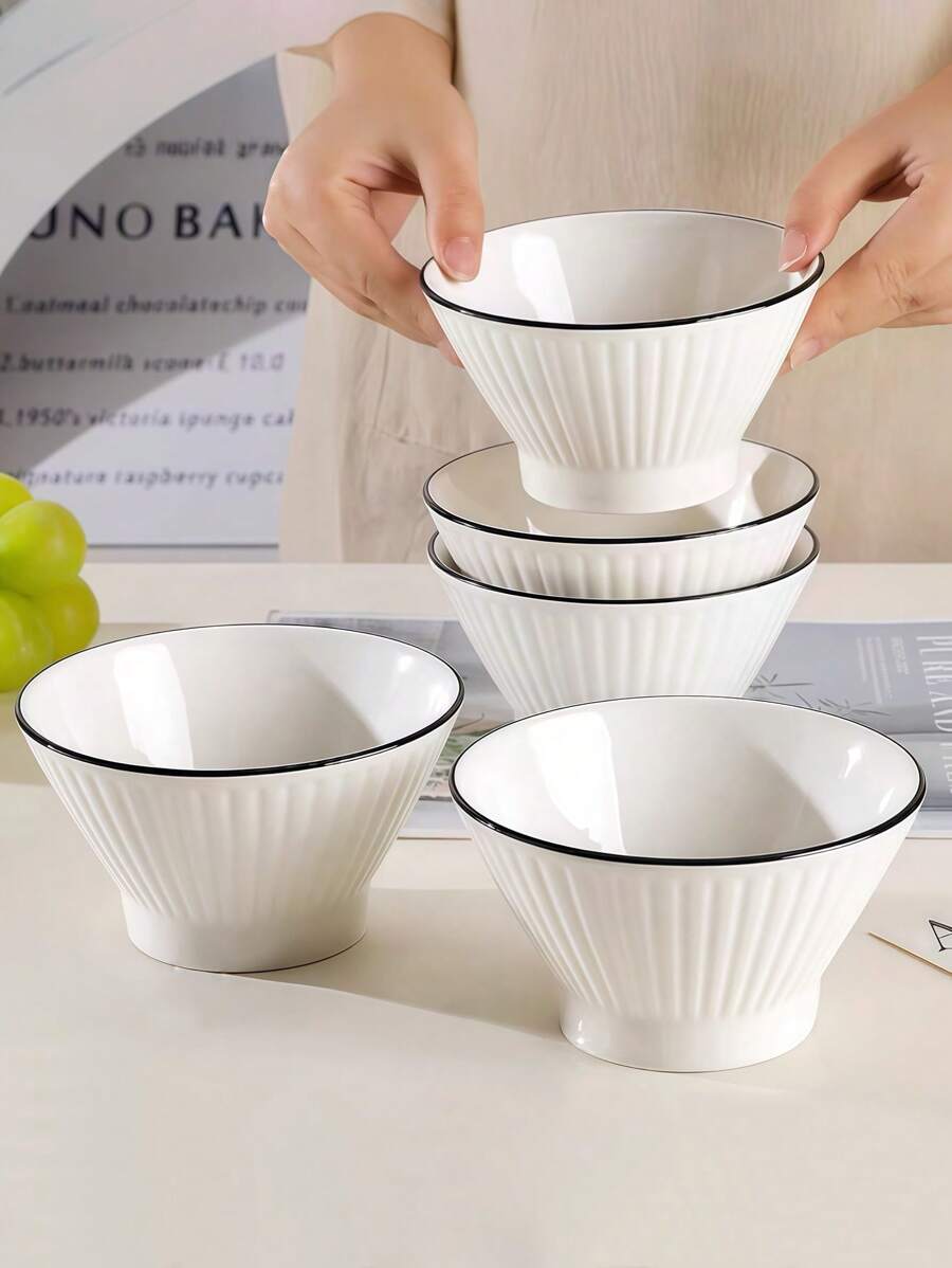 8/6/4件套日式陶瓷拉面碗，5英寸，新款条纹高脚面碗和汤碗，沙拉碗，厚实优质意大利面食碗，餐厅/家用餐具，可放入洗碗机和微波炉