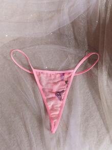 2pcs/Set Women Sexy Lingerie Set, Mesh Butterfly Print Nightgown, Wireless Bra With Ruffle Hem Design, Spaghetti Strap Chemise With Sexy Thong