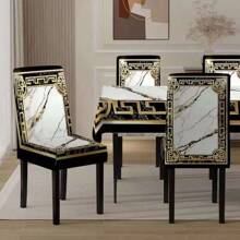1/4/5/6/7pcs Fashionable Simple European And American Style Printed Chair Covers / Chair Cover Set, Suitable For Indoor Home Restaurant, Hotel Modern Daily Decoration. Tablecloth Suitable For Square Tables, Elastic Chair Covers Can Be Washed