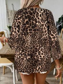 KeKe Bloomly Women's Fashionable Leopard Print Loose Fit Cardigan, Versatile For Commuting, Dating, Party, Beach & Holiday - Coffee Brown - View 5
