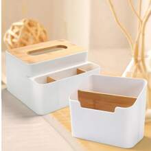 High-Quality Bamboo & PP Multi-Function Storage Organizer Box With 2 Compartments – Perfect For TV Remotes, AC Controls, Cosmetics, And Desk Organization – Compact Design For Home Or Office Use, Small Storage Bo,School Supplies,Back To School