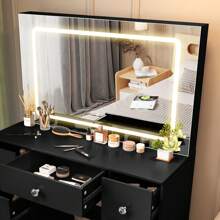 100cm Dressing Table Black Vanity With LED Mirror And Drawers Makeup Desk Set - LED Lighted Mirror Dresser Table With Drawers Vanity Desk Bedroom