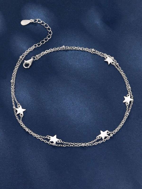 1 Stück 925er Sterling Silber Stern Armband und Knöchel Schmuck, hypoallergen, modisch, im Retro-Design, hochwertig und glatt, ein Urlaubsgeschenk für Damen