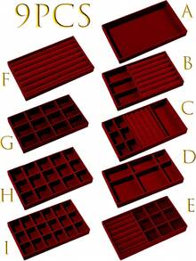 9/1 Pc, Burgundy Velvet Jewelry Tray, Large Capacity Jewelry Storage Box, Independent Compartments, Stackable Jewelry Display Stand, Can Hold Earrings, Necklaces, Bracelets, Rings, Hairpins, Hairbands, Etc. Valentine's Day Velvet Jewelry Tray, Makeup Storage Box, - Wine Red Tray - View 23