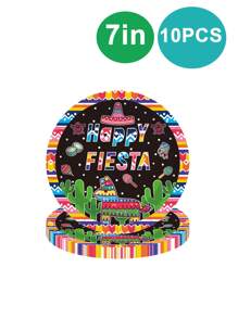 10 piezas Platos de papel desechables mexicanos con diseños de rayas de colores, adecuados para fiestas de cumpleaños, fiestas familiares, reuniones con amigos y fiestas de verano al aire libre.