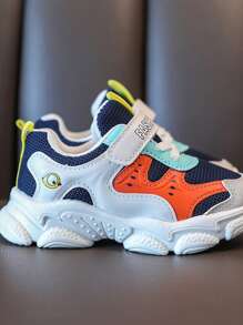1 Pair Spring/Autumn New Fashion PU Patchwork Magic Tape Kids Sports Shoes, Non-Slip Soft Bottom Boys/Girls Sneakers