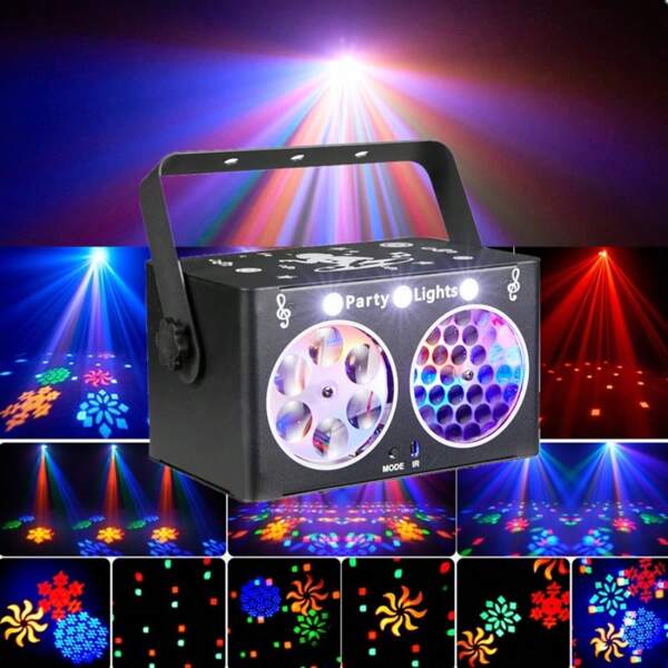 Luz de escenario de discoteca DJ 3 en 1: Luz estroboscópica, luz de proyección, luz de flash RGB activada por voz. Con control remoto para decoración del hogar, fiesta, Navidad, Halloween, karaoke, bar, discoteca, regalo para cumpleaños, boda