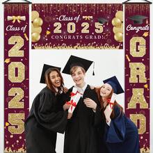 3pcs,2025 Graduation Season, Hangable Door Banner, Pink Graduation Season Photo Background, Happy Graduation Design, Wrinkle-Free Polyester Material, Party Seasonal Decoration, Used For Graduation Season