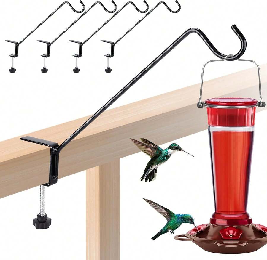 Soporte colgante para alimentador de aves para baranda - Paquete de 2 soportes de acero resistente para colgar macetas u otros objetos en la baranda del balcón o terraza, con una abrazadera ajustable de 3,1 pulgadas, 11 pulgadas de largo - 4 - Ver 1