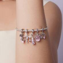 WOSTU 1 pieza Colgante lindo de lazo de plata de ley 925, colgante de tacones altos de cerezo rosa, colgante adorable para mujer, apto para collar, pulsera, joyería de moda, regalo