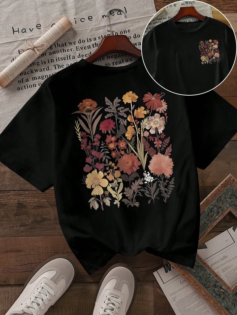 女士休闲短袖圆领大码 T 恤