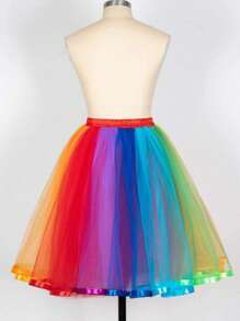 Neuer Regenbogen Tüllrock Lolita Bühnenauftritt Ballett Bonbonfarbe Rock mit Krinoline
