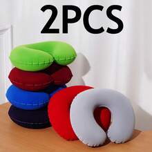 2Pcs Vibrant Color Inflatable Neck Pillows, Portable Travel Neck Pillow + Nap Cushion, Travel Neck Pillow Airplane Pillow, Compact & Lightweight, Easy To Carry
