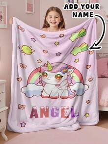 1pc Customizable Fleece Blanket, Suitable As A Gift For Girls, Boys, Adults, Valentine's Day, Lightweight, Soft And Warm, Suitable For Mother's Day, Birthday, Children's Day, Father's Day, Graduation, Wedding, Christmas, Home Use On Sofa, Bed, Car, Bedroom, Living Room - Multicolor - View 2