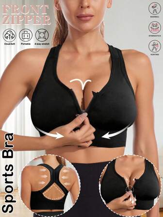 Women Lingerie Sports Bras Tights Crop Top Yoga Vest Front Zipper Workout Tank Tops Strap Shockproof Gym Fitness Athletic Bra Running Yoga Fitness Underwear Push Up Bra Women Sports Bra