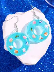 1 Pair Mini Cute Swimming Ring Earrings For Women, Suitable For Beach, Travel And Holiday Wearing